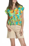 Apny Print Wrap Front Cotton High-low Top In Green