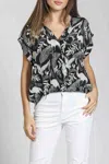 Apny Print Wrap Front Cotton High-low Top In Black