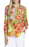Apny Print Roll Tab Sleeve Button-up Shirt