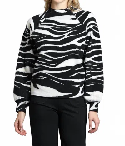 Apny Zebra Print Sweater With Puff Sleeve In Black