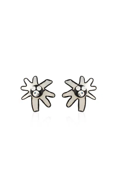Apoa Moudhi Flower Enamel Earrings In Silver