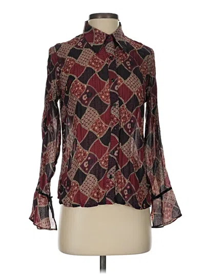 Pre-owned Apostrophe Long Sleeve Blouse In Burgundy