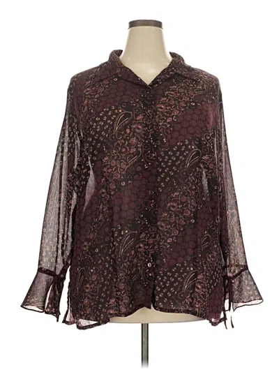 Pre-owned Apostrophe Long Sleeve Blouse In Burgundy