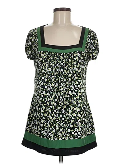 Pre-owned Apostrophe Short Sleeve Top Green Square Neckline Tops