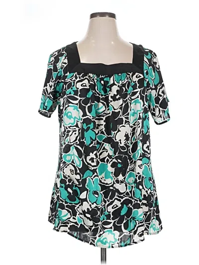 Pre-owned Apostrophe Short Sleeve Top Teal Square Neckline Tops In Blue