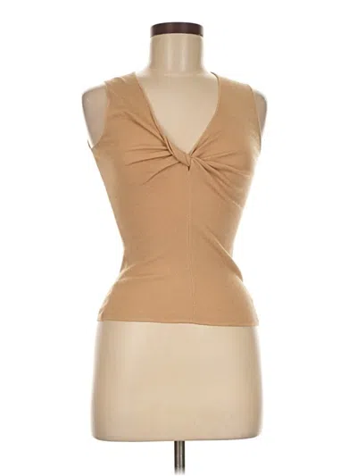 Pre-owned Apostrophe Sleeveless Top Tan Plunge Neckline Tops In Brown