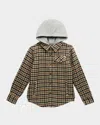 Appaman Boys' Glen Hooded Shirt - Little Kid, Big Kid In Beige/teal Check