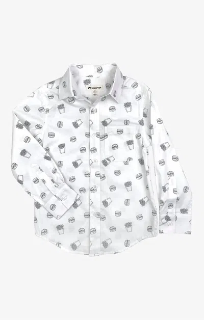 Appaman Kids' Boy's Standard Button Down Shirt In Burgers & Fries In White