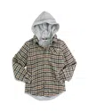 Appaman Boys' Glen Hooded Shirt - Little Kid, Big Kid In Beige/teal Check