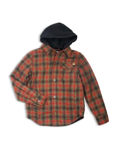 Appaman Boys' Glen Hooded Shirt - Little Kid, Big Kid In Olive Red Plaid