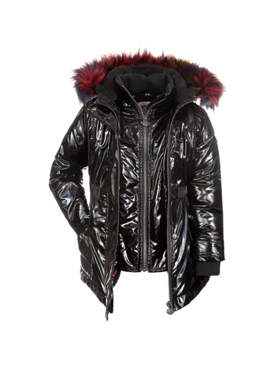 Appaman Kids' Faux-fur Trim Puffer Coat In Black