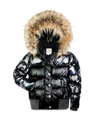 Appaman Girls' Kyla Faux Fur Trim Puffer Coat - Little Kid, Big Kid In Black Mix