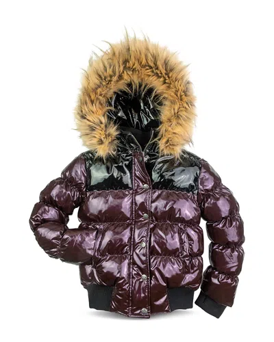 Appaman Girls' Kyla Faux Fur Trim Puffer Coat - Little Kid, Big Kid In Burgundy/black Mix