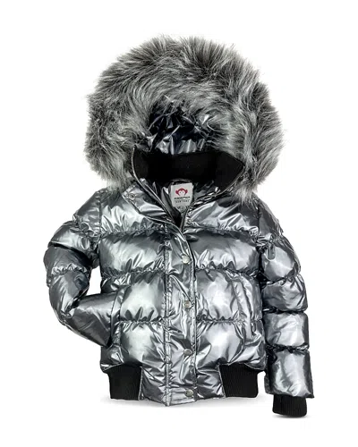 Appaman Girls' Kyla Faux Fur Trim Puffer Coat - Little Kid, Big Kid In Gunmetal