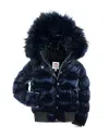 Appaman Girls' Kyla Faux Fur Trim Puffer Coat - Little Kid, Big Kid In Navy Shine