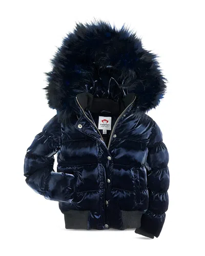 Appaman Girls' Kyla Faux Fur Trim Puffer Coat - Little Kid, Big Kid In Navy Shine