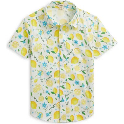 Appaman Kids' Day Party Short Sleeve Cotton Button-up Shirt In Yellow