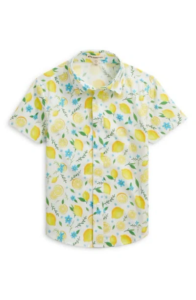 Appaman Kids' Day Party Short Sleeve Cotton Button-up Shirt In Yellow