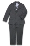 Appaman Kids' Mod Slim Fit Charcoal Grey Herringbone Stretch Suit In Black