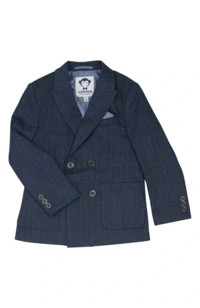 Appaman Kids' Pinstripe Double Breasted Blazer In Blue