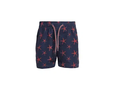 Appaman Mid Length Swim Trunks (toddler/little Kid) Boy's Swimwear Starfish : 8 Big Kid, Polyester In Blue
