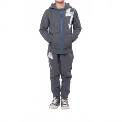 Appaman Kids' Striver Lightning Bolt Hoodie In Washed Grey In Gray