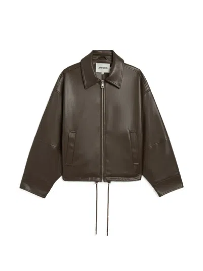 Apparis Ada Faux Leather Bomber Jacket In Brown