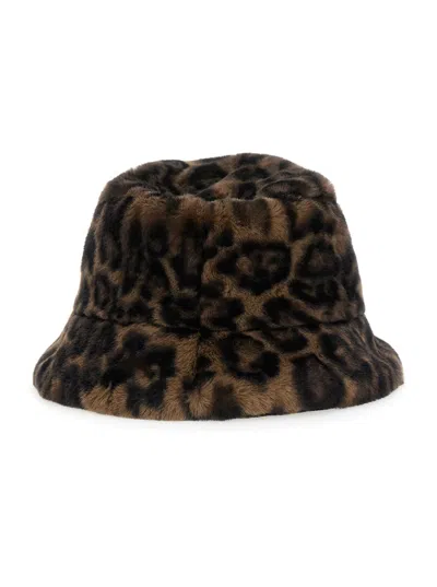 Apparis Amara Brown Bucket Hat With Leopard Motif In Ecofur Woman