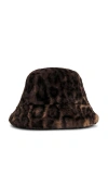 Apparis Amara Brown Bucket Hat With Leopard Motif In Ecofur Woman