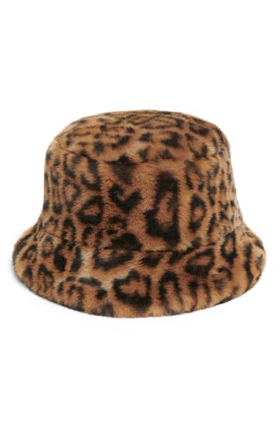 Apparis Amara Leopard Pluche™ Faux Fur Bucket Hat In Brown