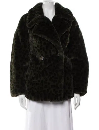 Pre-owned Apparis Animal Print Faux Fur Coat In Black