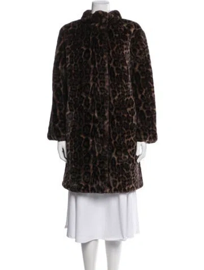 Pre-owned Apparis Animal Print Faux Fur Coat In Brown