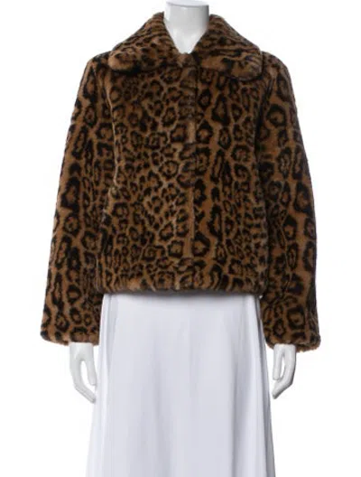 Pre-owned Apparis Animal Print Faux Fur Coat In Brown