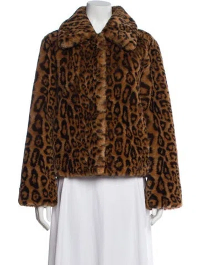 Pre-owned Apparis Animal Print Faux Fur Jacket In Brown