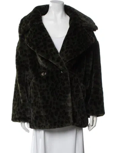 Pre-owned Apparis Animal Print Faux Fur Jacket In Green