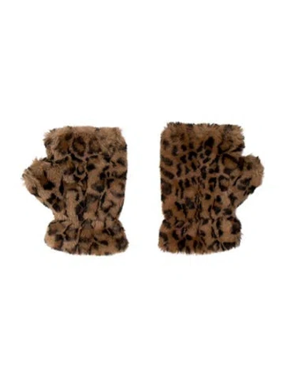 Pre-owned Apparis Animal Print Fingerless Winter Gloves In Brown