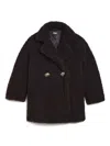 Apparis Anouk Faux-shearling Double-breasted Coat In Black
