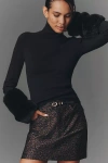 Apparis Aspen Faux-fur Cuff Turtleneck Sweater In Black