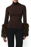 Apparis Aspen Pluche™ Faux Fur Cuff Turtleneck Sweater In Brown