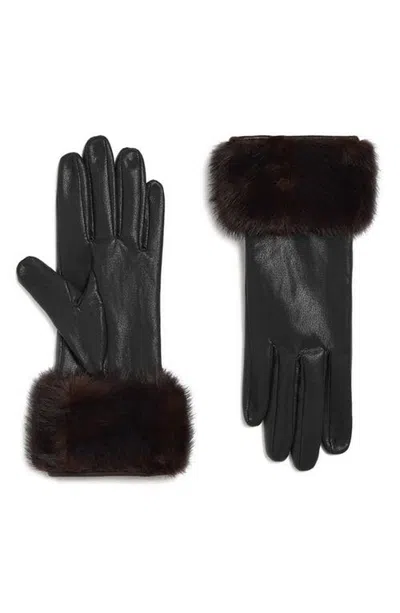 Apparis Betty Faux Fur Cuff Gloves In Black