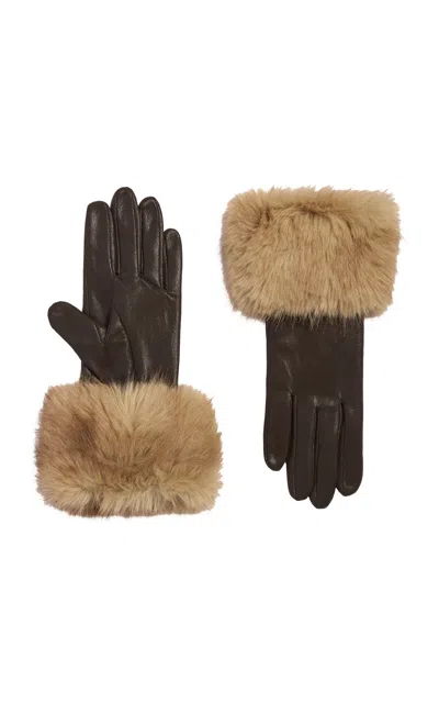 Apparis Betty Faux Mink Gloves In Brown