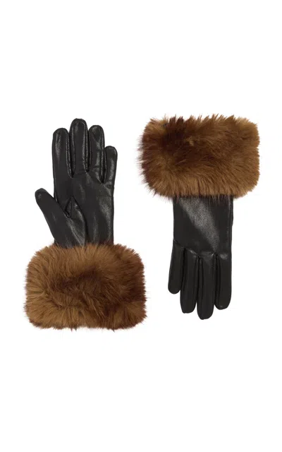 Apparis Betty Faux Mink Gloves In Brown