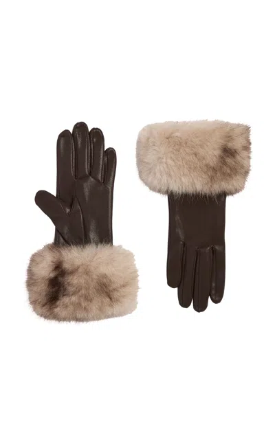 Apparis Betty Faux Mink Gloves In Brown