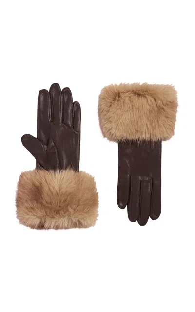 Apparis Betty Faux Mink Gloves In Brown