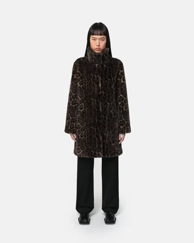 Apparis Blair Dark Leopard Mid-length Coat In Brown