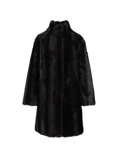 Apparis Blair Faux-fur Stand-collar Coat In Black