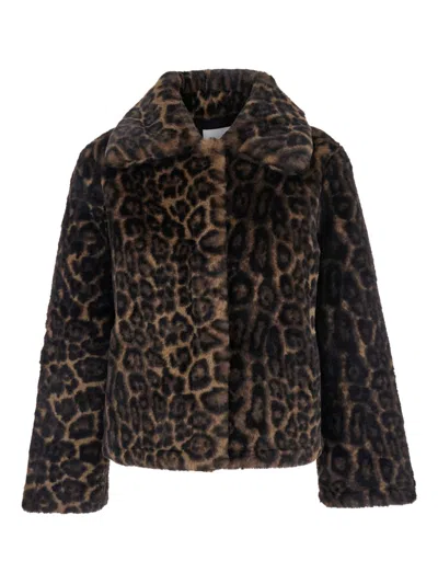 Apparis Blair Leopard Coat In Black