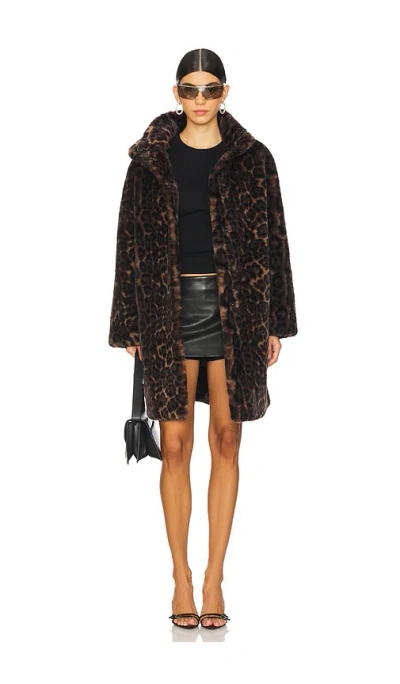Apparis Blair Dark Leopard Mid-length Coat In Brown