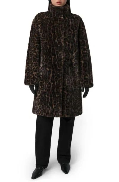 Apparis Blair Dark Leopard Mid-length Coat In Brown