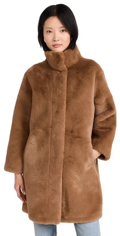 Apparis Blair Faux Fur Mid Length Coat In Brown